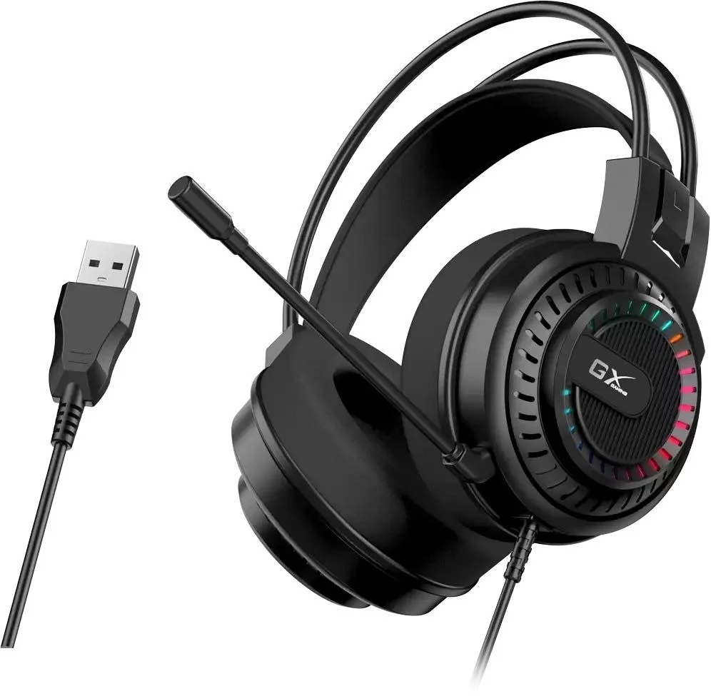אוזניות גיימינג חוטיות עם חיבור USB-A ותאורת RGB דגם HS-GX570U מבית Genius - צבע שחור